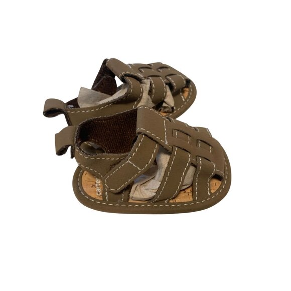Carters Infant Baby Sz Newborn Tan Beige Hook and Loop Sandals Shoes Brown - Picture 1 of 4